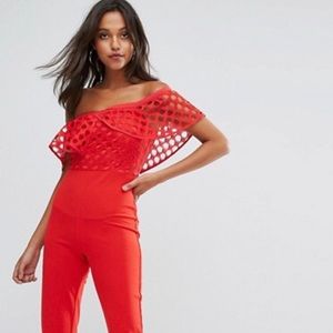 🚫SOLD🚫Red frill lace bodice jumpsuit/size 2